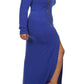 Plus Size Sexy One Sleeve Zipper Maxi Blue Dress