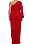 Plus Size Sexy One Sleeve Zipper Maxi Red Dress