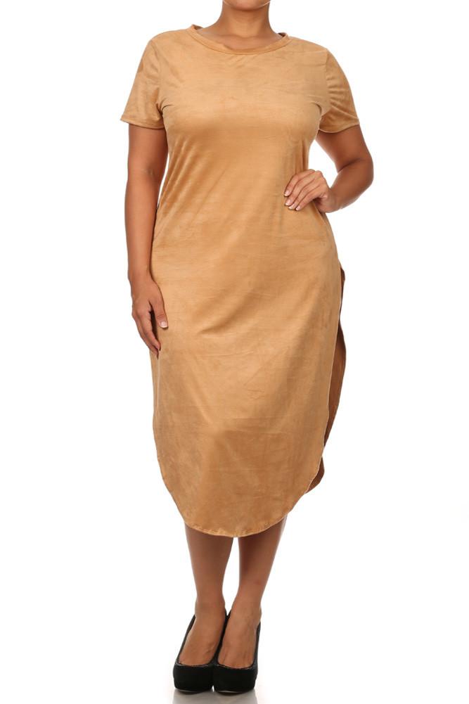 Plus Size Stylish Suede Tan Maxi Tee [SALE]