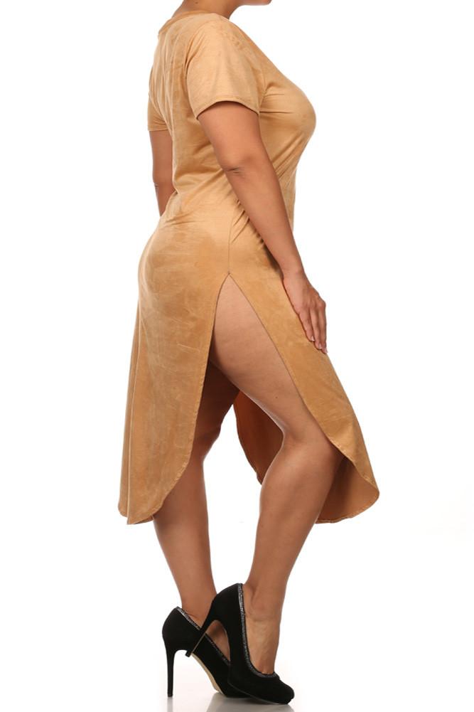 Plus Size Stylish Suede Tan Maxi Tee [SALE]