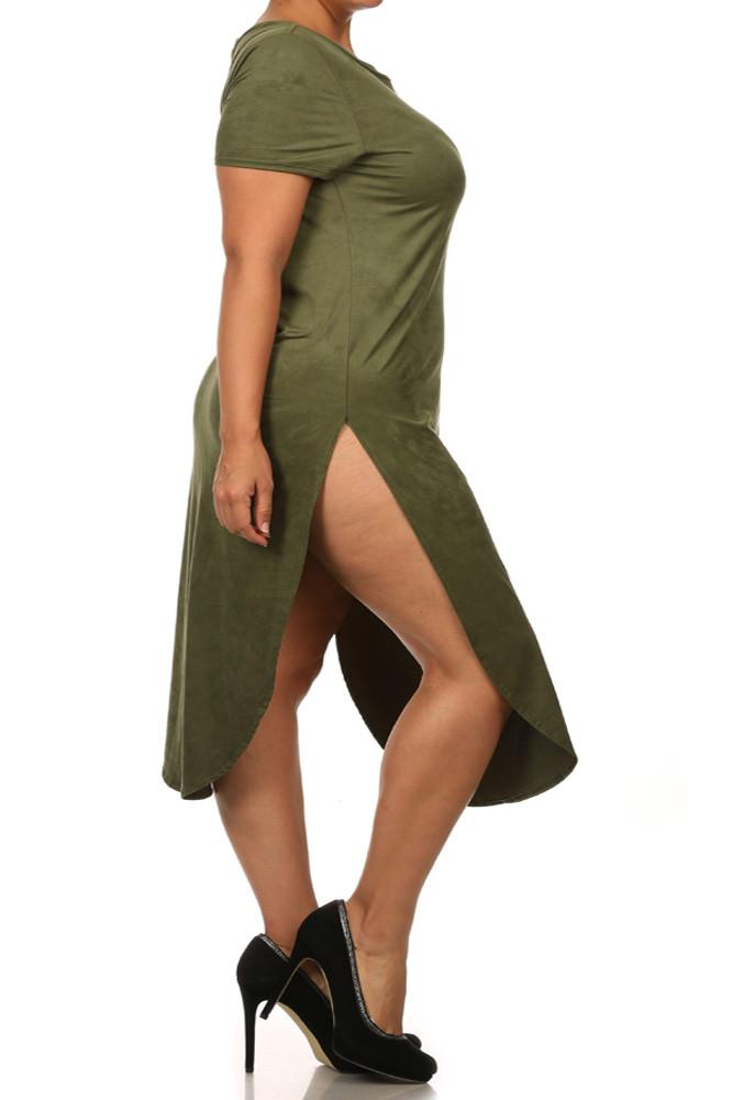 Plus Size Stylish Suede Olive Maxi Tee