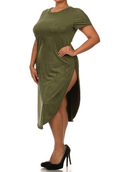 Plus Size Suede Sexy Open Side Midi Dress