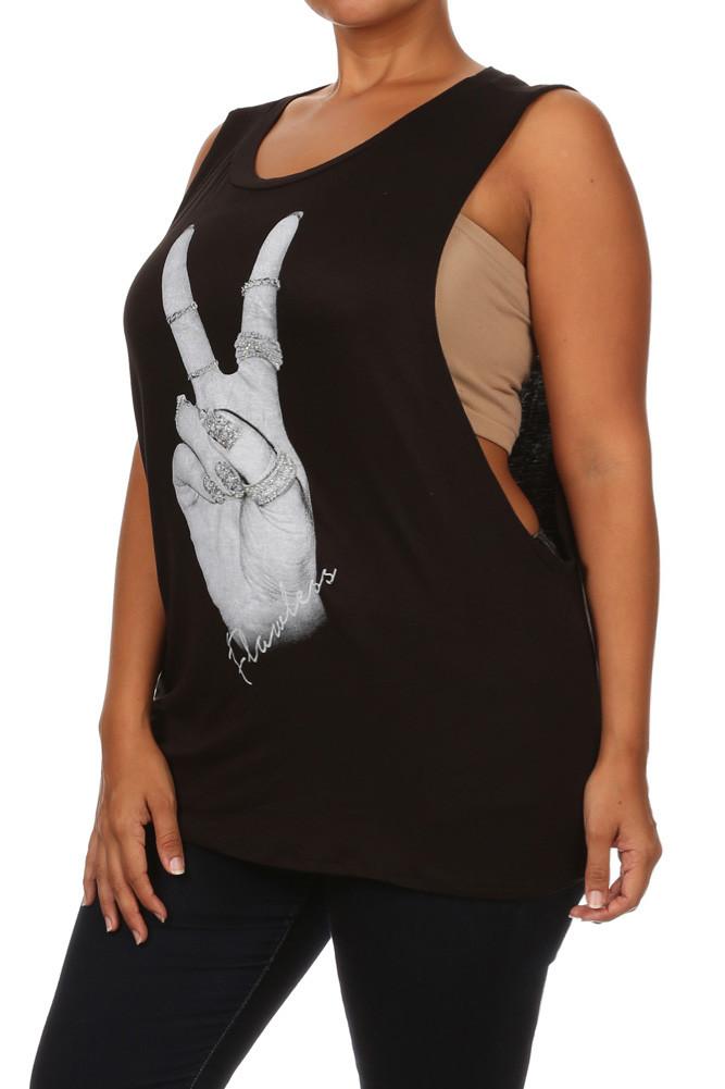 Plus Size For Peace Rhinestones Graphic Print Top