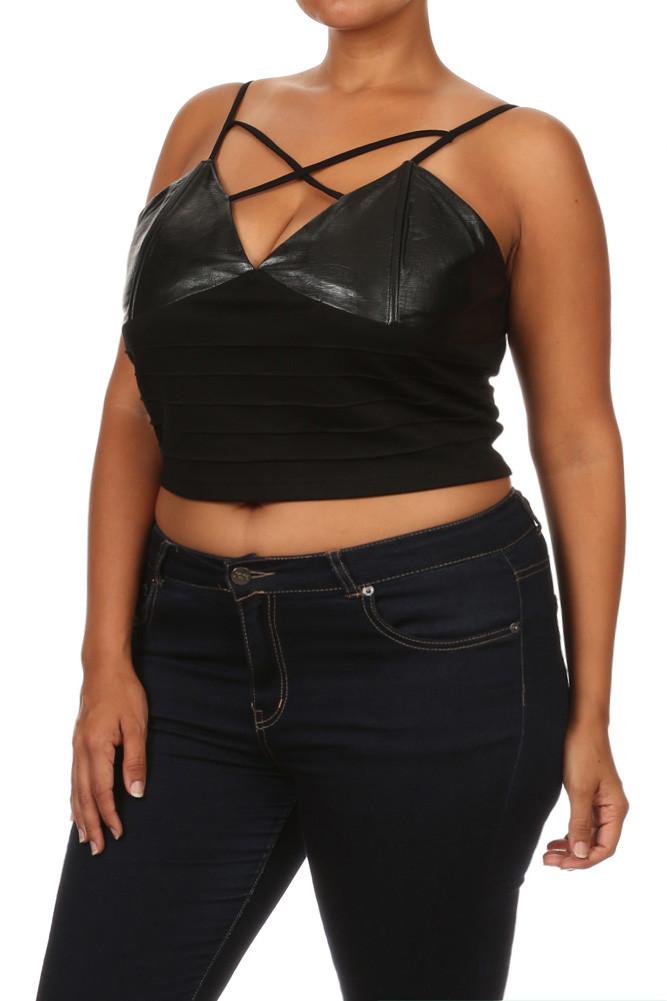 Plus Size Wild Heart Snake Print Leather Crop Top