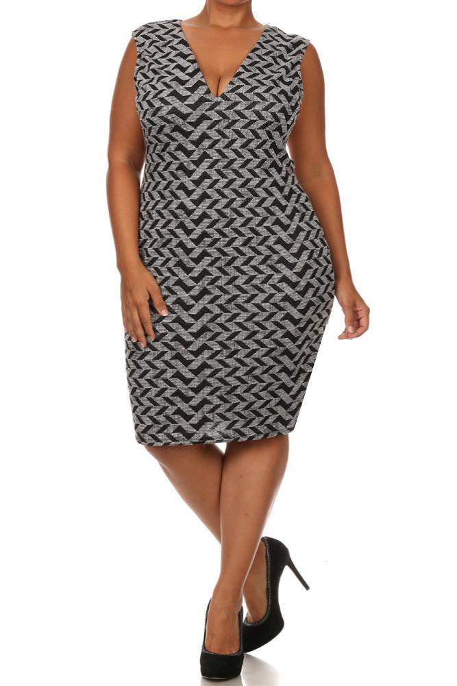 Plus Size Sexy Chevron Print Open Back Dress