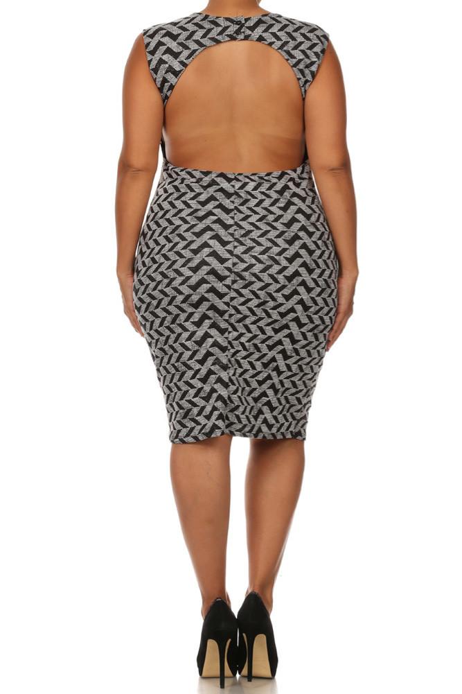 Plus Size Sexy Chevron Print Open Back Dress