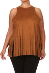 Plus Size Fringe Obsession Suede Brown Tank