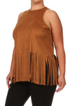 Plus Size Fringe Obsession Suede Brown Tank