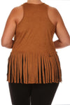 Plus Size Fringe Obsession Suede Brown Tank