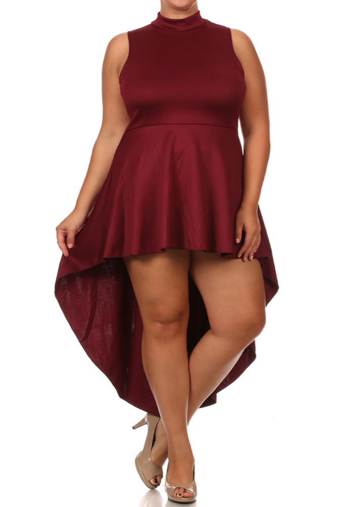 Plus Size Polished Dip Hem Burgundy Dress