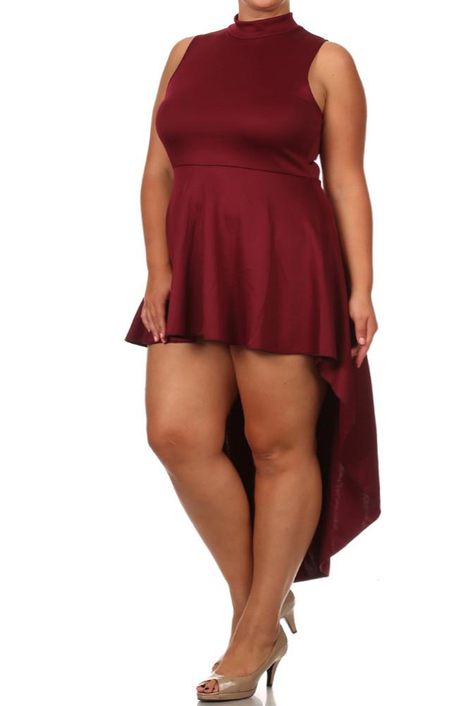 Plus Size Polished Dip Hem Burgundy Dress