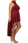 Plus Size Polished Dip Hem Burgundy Dress