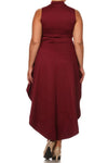 Plus Size Polished Dip Hem Burgundy Dress