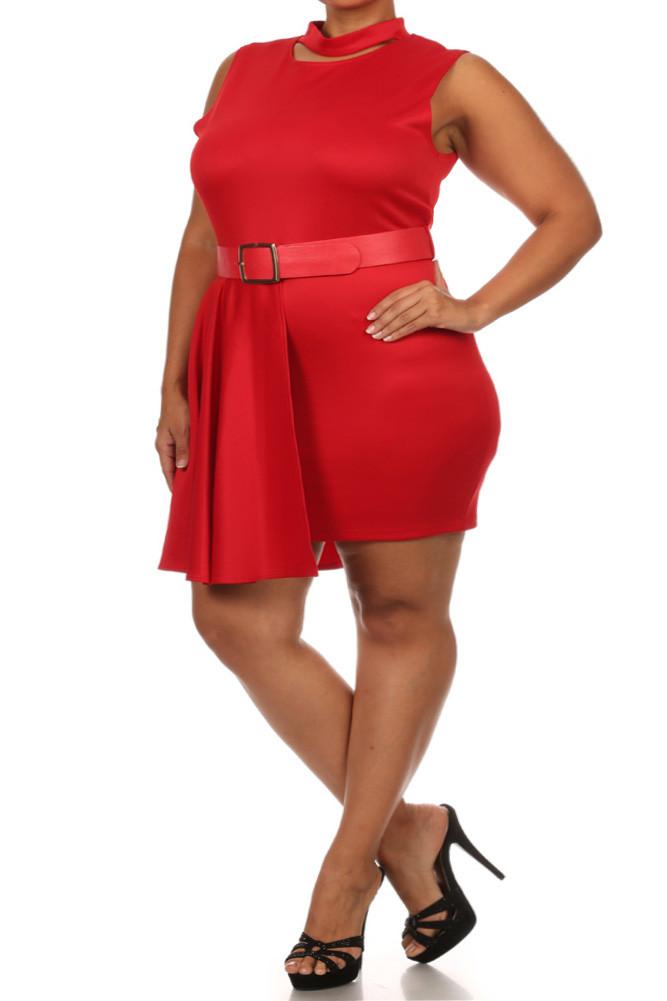 Plus Size Forever Young Cut Out Neckline Red Dress