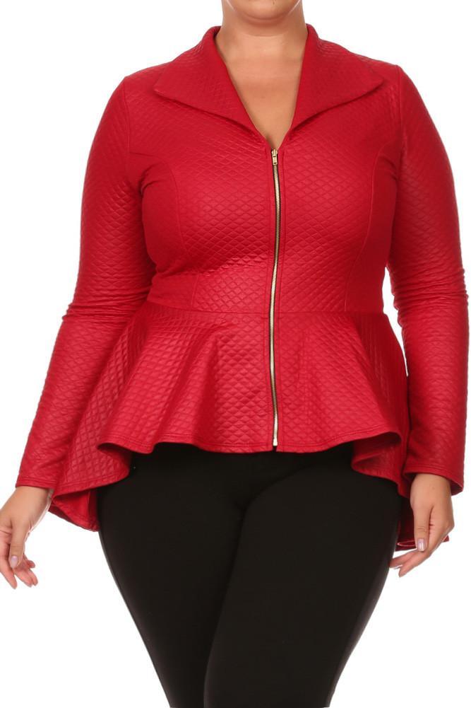 Plus Size Sexy Diamond Print Peplum Leather Top