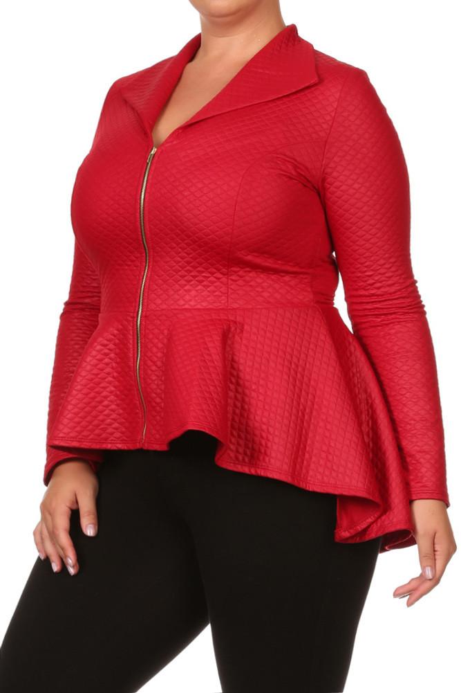 Plus Size Sexy Diamond Print Peplum Leather Top