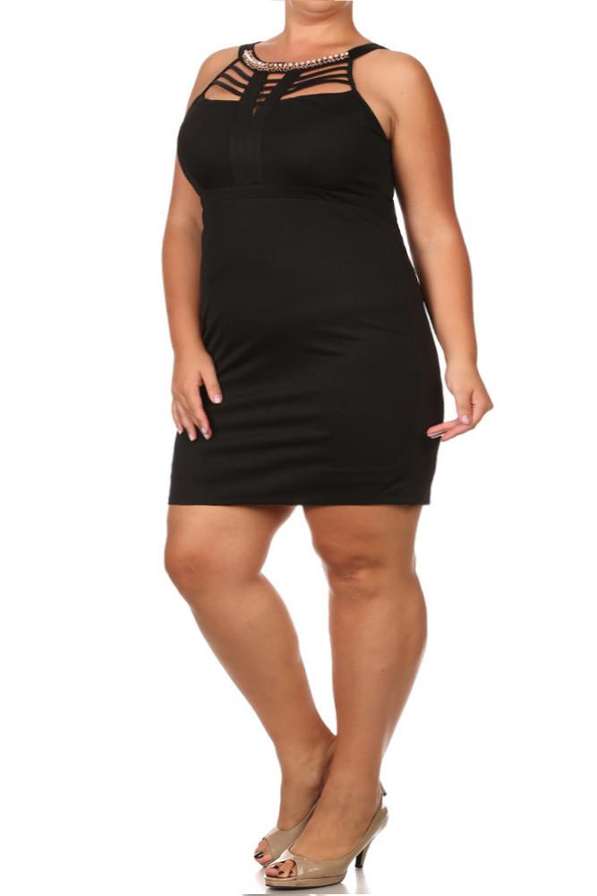 Plus Size Strappy Diamond Neckline Dress