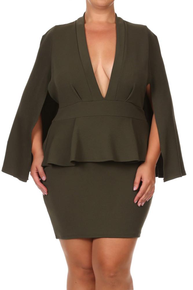 Plus Size Kim K Cape Peplum Dress