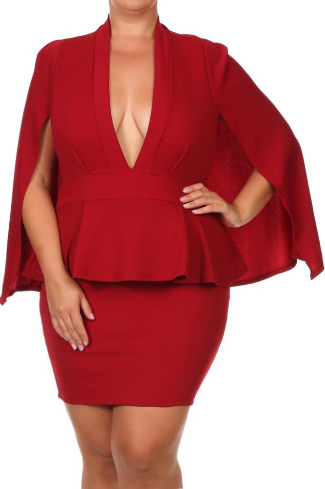 Plus Size Kim K Cape Peplum Dress