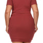 Plus Size Wide Collar Wrap Skirt Ribbed Dress