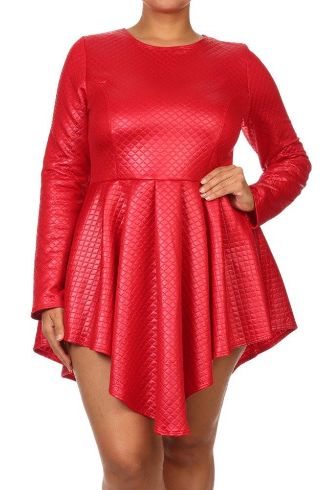 Plus Size Diamond Gal Faux Leather Skater Dress