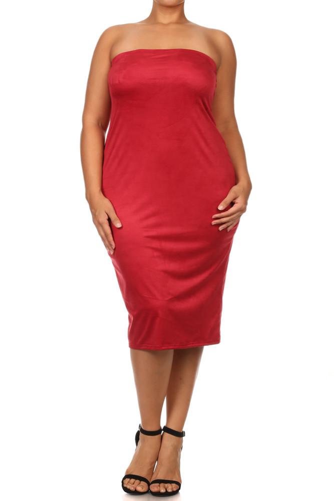 Plus Size Suede All My Curves Strapless Midi Dress