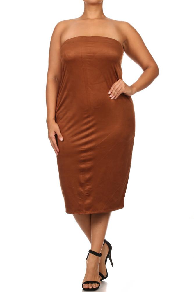 Plus Size Suede All My Curves Strapless Midi Dress