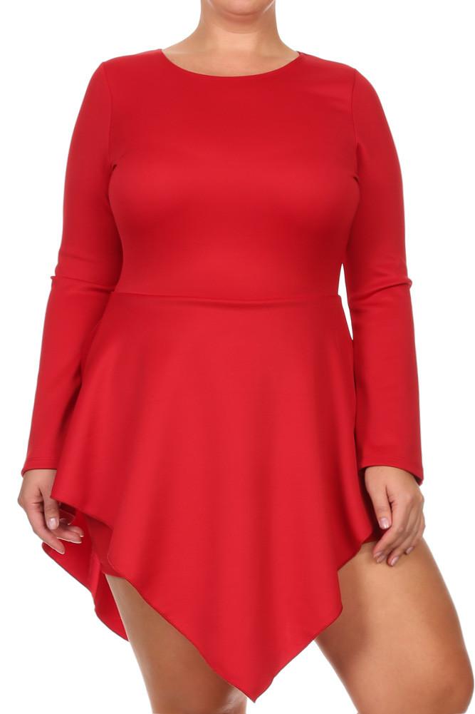 Plus Size Romper V Hem Long Sleeve Skater Dress