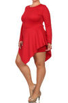 Plus Size Romper V Hem Long Sleeve Skater Dress