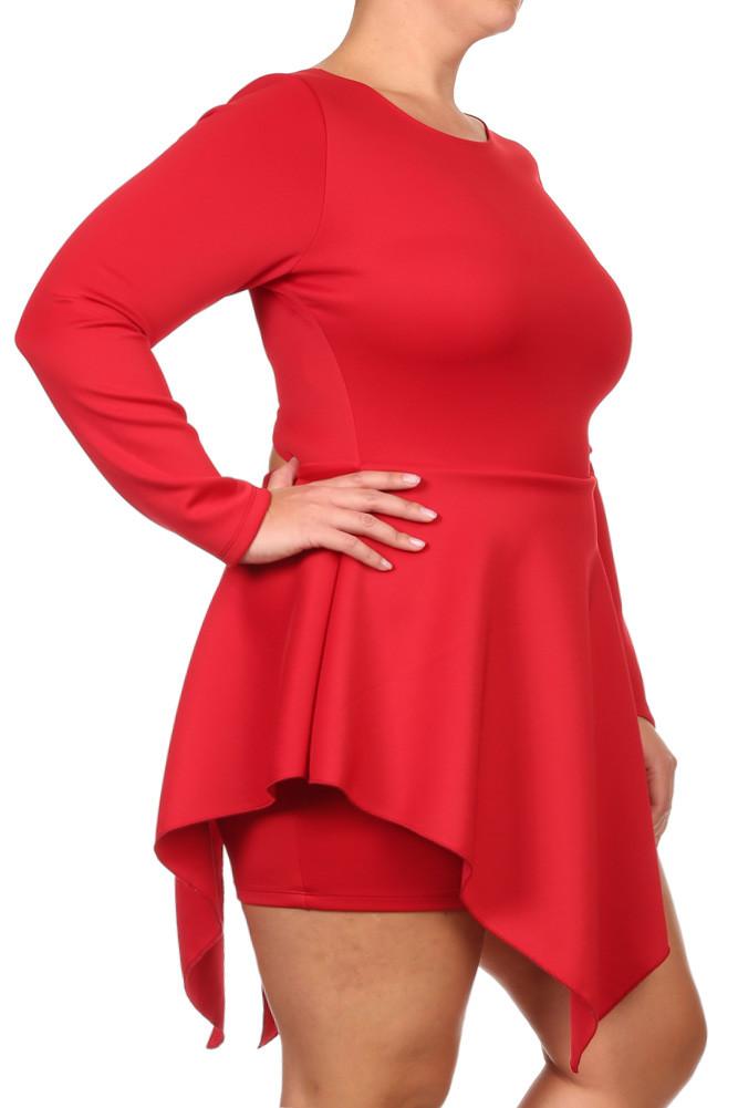 Plus Size Romper V Hem Long Sleeve Skater Dress