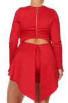 Plus Size Romper V Hem Long Sleeve Skater Dress