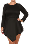 Plus Size Romper V Hem Long Sleeve Skater Dress