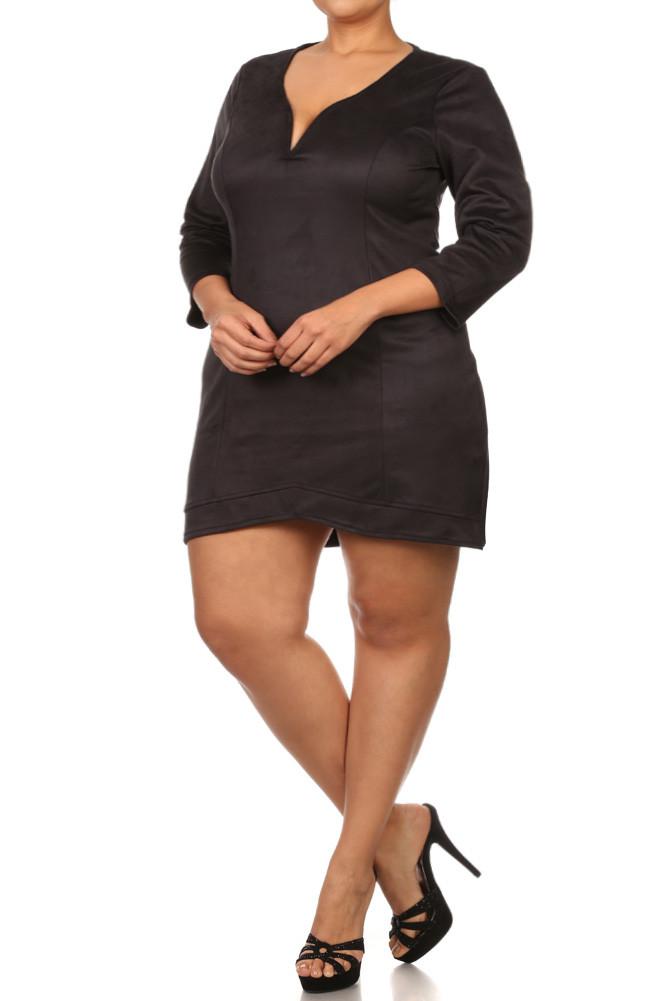 Plus Size Suede Allure Plunging Tunic Dress