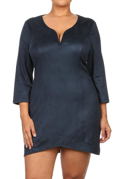 Plus Size Suede Allure Plunging Tunic Dress