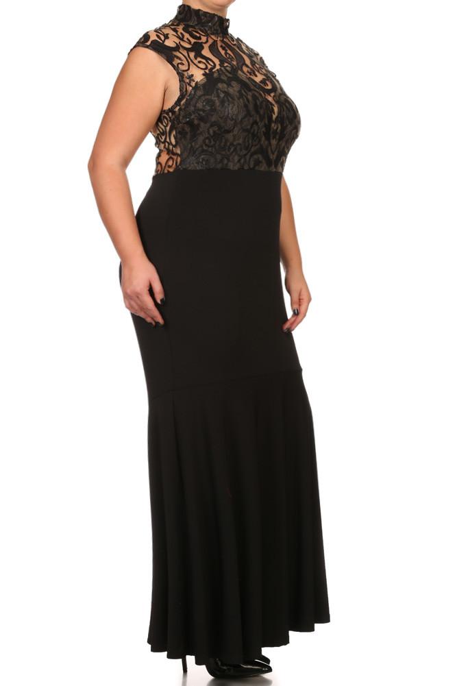 Plus Size Romantic Sequin Lace Fishtail HemMaxi Dress