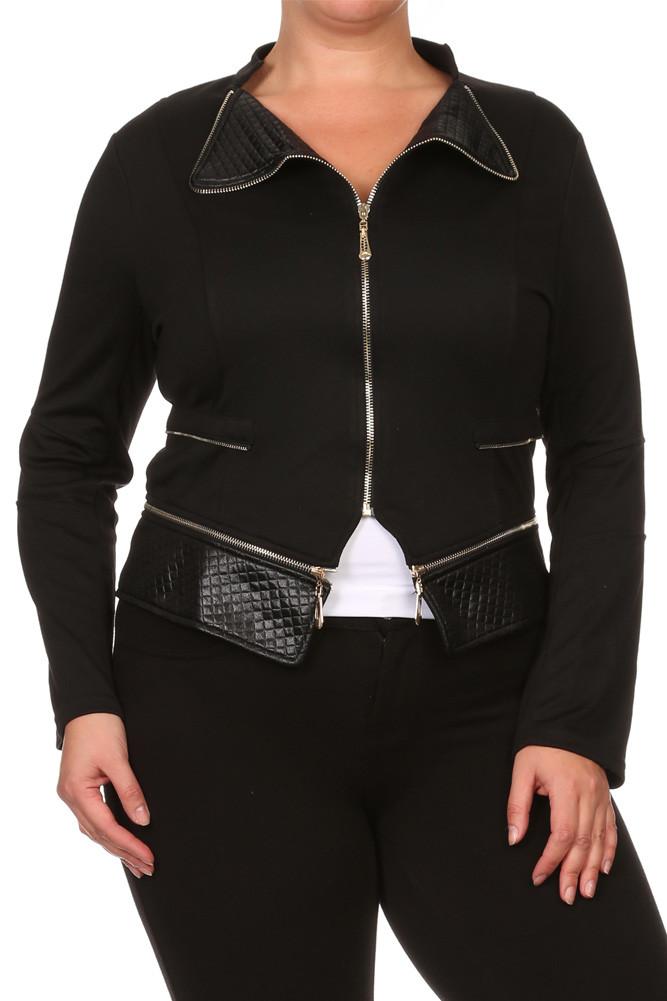 Plus Size Rock N' Roll Leather Hem Zipper Jacket