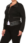 Plus Size Rock N' Roll Leather Hem Zipper Jacket