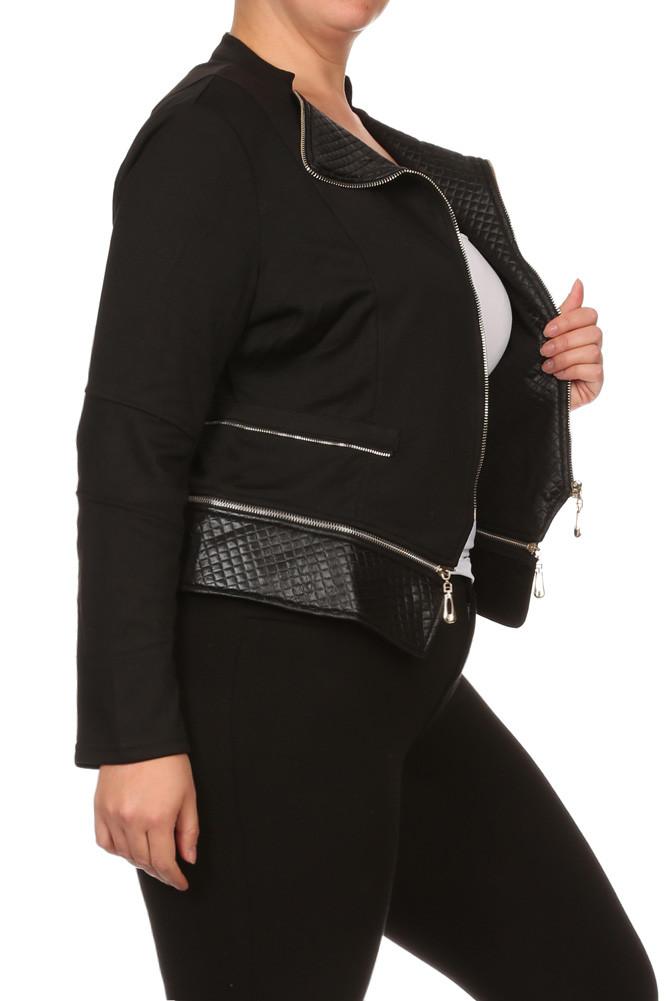 Plus Size Rock N' Roll Leather Hem Zipper Jacket