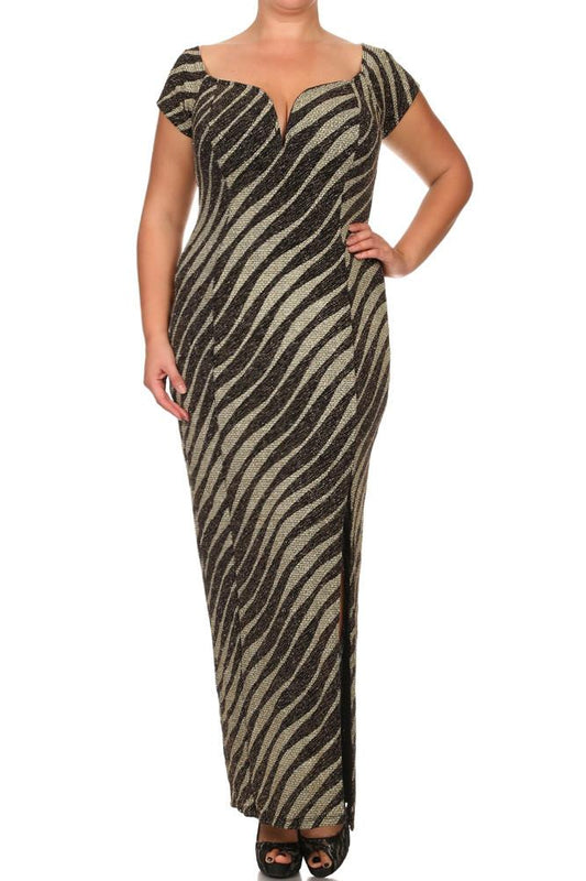 Plus Size Born To Shine Striped Slit Maxi Dress