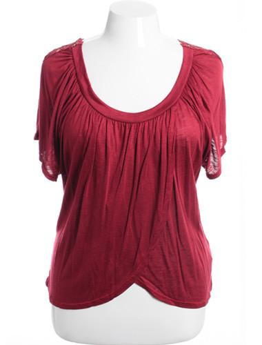 Plus Size See Through Knit Layered Burgundy Blouse 2