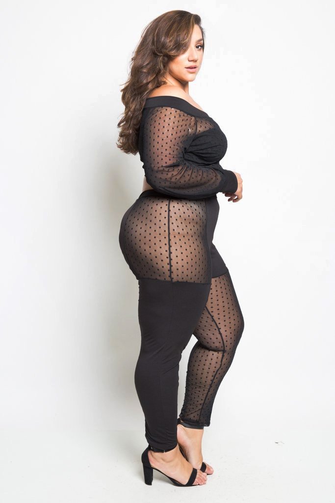 Plus Size Mesh Cropped Jacket and Pants Set