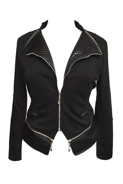 Plus Size Rock N' Roll Leather Hem Zipper Jacket