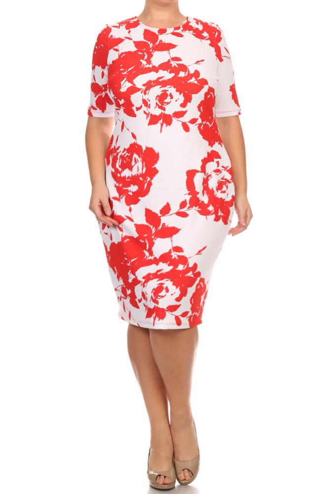 Plus Size Floral Mid Sleeve Dress