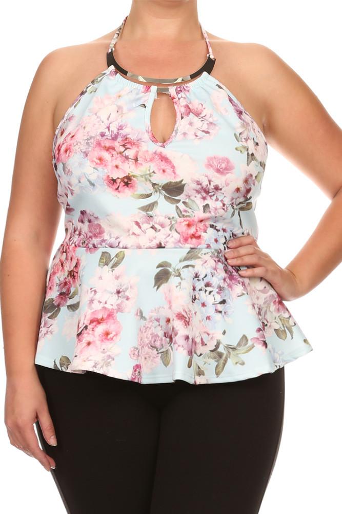 Plus Size Gold Neckline Blossoming Peplum Top