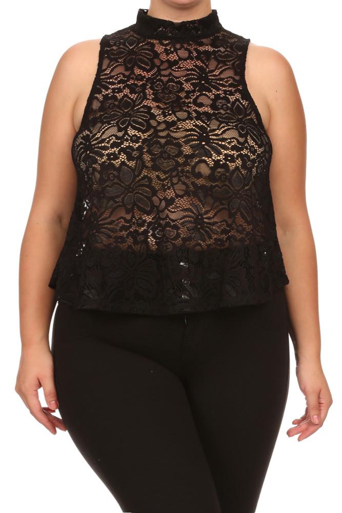 Plus Size For Love See Through Floral Lace Top