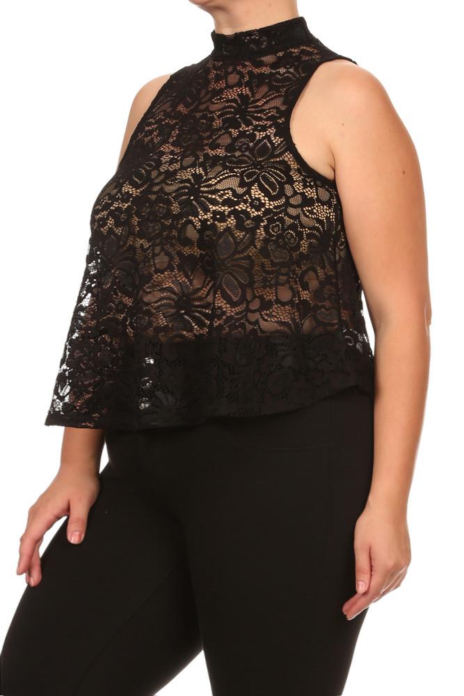 Plus Size For Love See Through Floral Lace Top