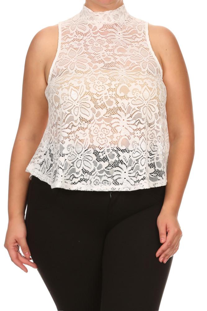 Plus Size For Love See Through Floral Lace Top