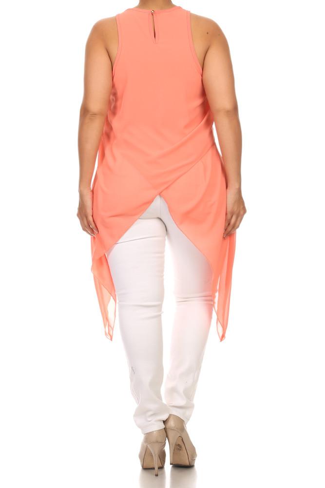 Plus Size Sleek Sheer Layered Hanky Hem Top