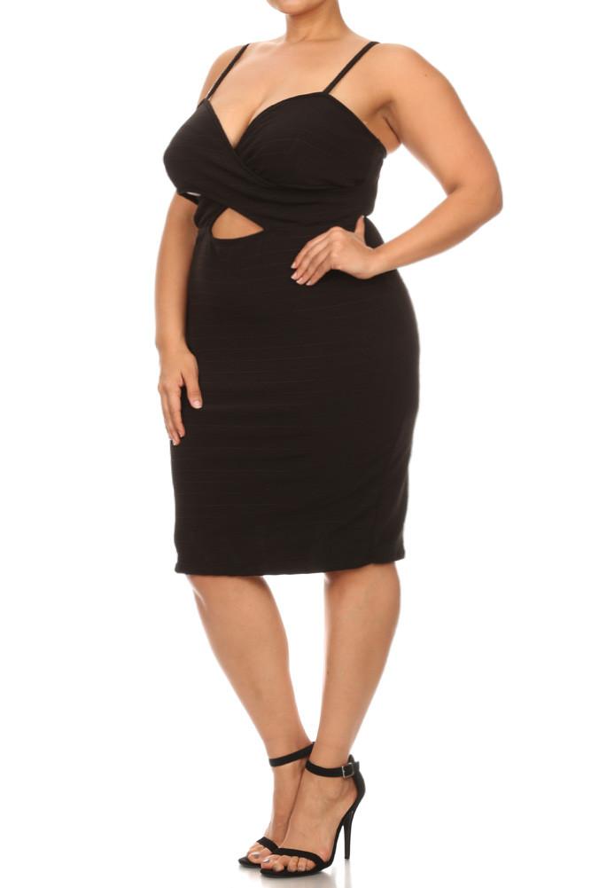 Plus Size Seductive Ribbed Crossed Neckline Dress