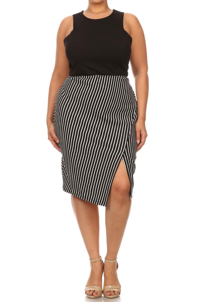 Plus Size Princess Sailor Stripes Jagged Hem Dress